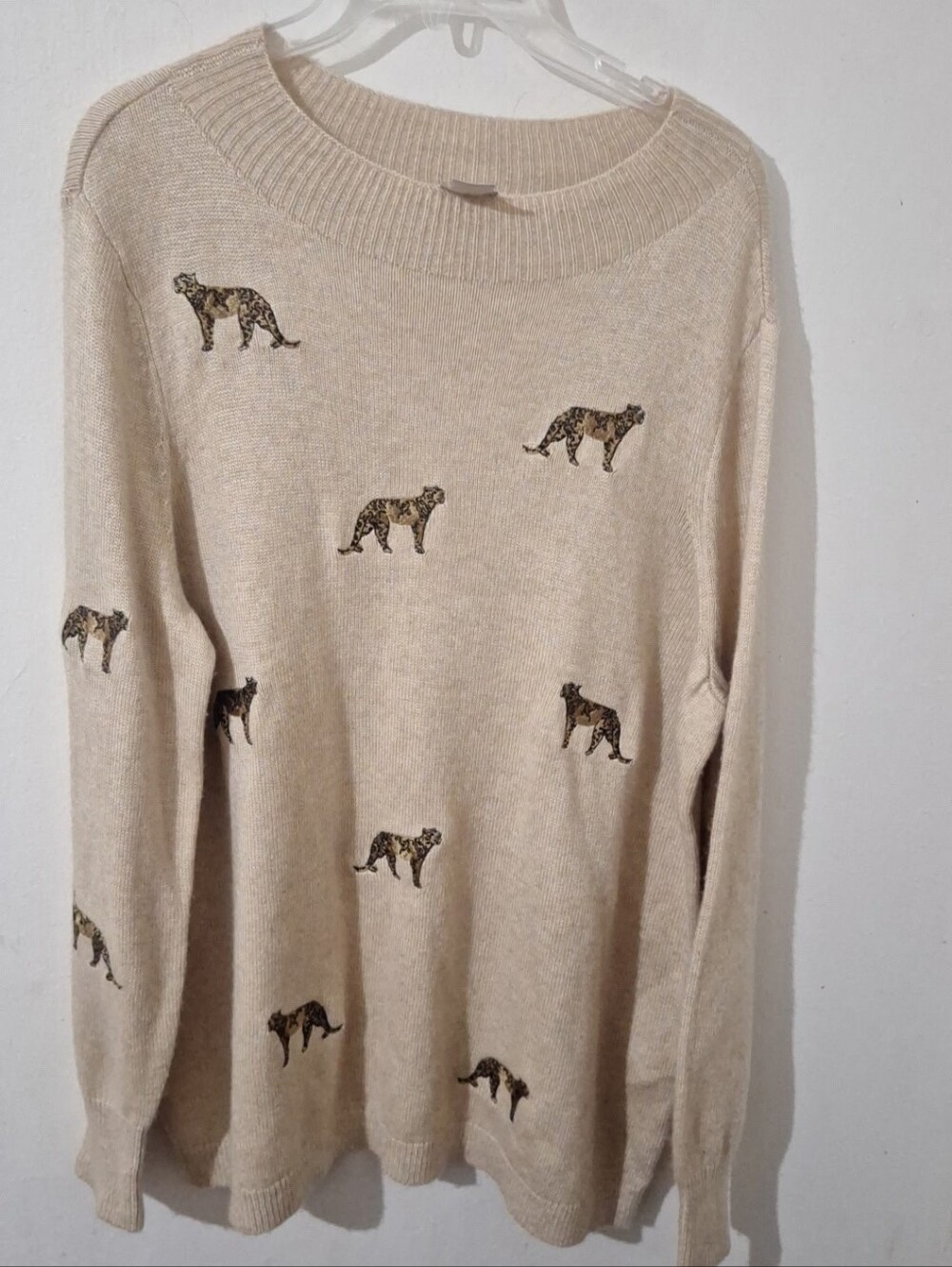 Chico's Beige Leopard Embroidered Women's Sweater